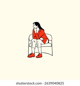 Woman seated, contemplating in a minimalist style vector illustration