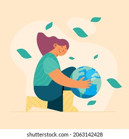 woman seated lifting earth character