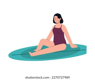 woman seated in surfboard character