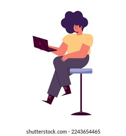 woman seated using laptop character