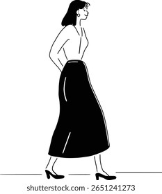 Uma mulher com um sorriso secreto carrega um presente escondido para uma ocasião especial. Personagem vetor simples ilustrando pensação e gestos românticos.