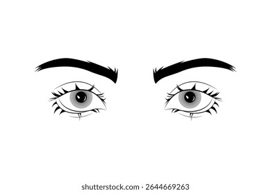 Woman seducing eyes digital art drawing isolated on white background - vector illustration