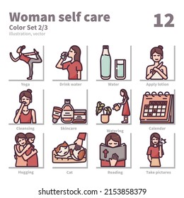 Woman self care icons set, Color, vector and illustration set 2