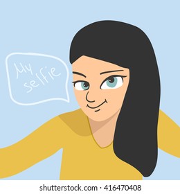 Woman selfie photo.  flat design. Portrait girl