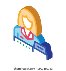 woman seller at checkout icon vector. isometric woman seller at checkout sign. color isolated symbol illustration