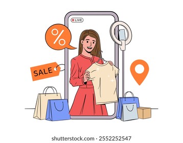 Woman selling clothes through live streaming