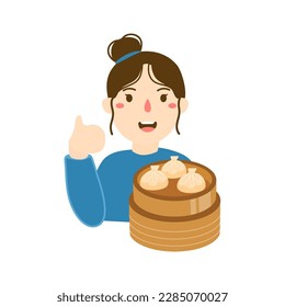 woman selling dumpling or mandu or dimsum
