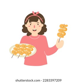 woman selling fishcake on stick or odeng