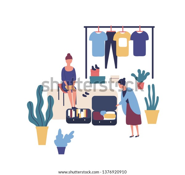 Woman Selling Stylish Vintage Clothes Garage Stock Vector Royalty