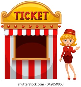 Woman selling ticket at the booth illustration