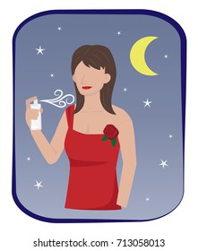 Woman In Semi Formal Dress Are Spraying Perfume For Night Time, Vector