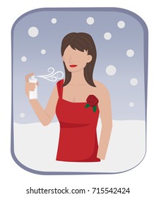 Woman In Semi Formal Dress Are Spraying Perfume For Winter ,Cartoon Vector