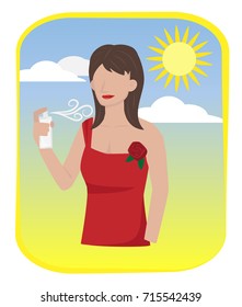 Woman In Semi Formal Dress Are Spraying Perfume For Summer ,Cartoon Vector