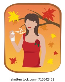 Woman In Semi Formal Dress Are Spraying Perfume For Autumn ,Cartoon Vector