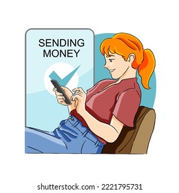 woman sending money digitally concept