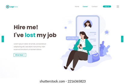 A woman sends CV online, applying for a job illustration on web banner