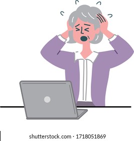 woman senior confused worried laptop computer
