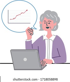 woman senior laptop computer chart graph growth
