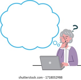 woman senior laptop computer thinking 