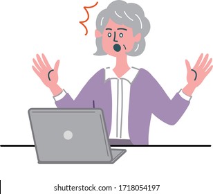 woman senior surprised laptop computer
