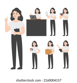 woman Seniors working in the office presenting cartoon
