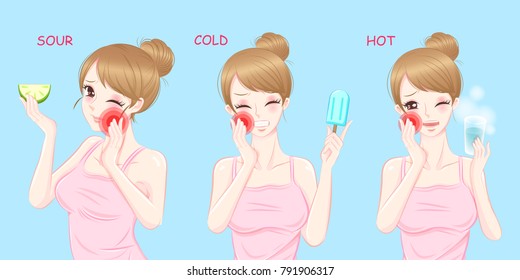 woman with sensitive tooth problem on the blue background