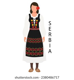 Woman in Serbian folk retro costume. Culture and traditions of Serbia. Illustration, vector