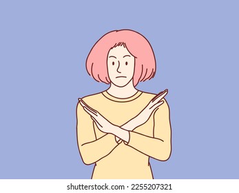 Woman serious stop Gesture refuse no With Crossed x Hands simple korean style illustration