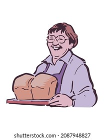 Woman servant serve a bread for costumer. Design vector Illustration