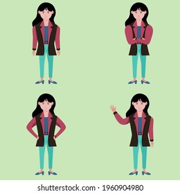 Woman Set with Different Poses Flat Design Vector