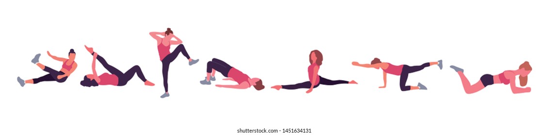 Woman set at gym. Vector flat isolated illustration