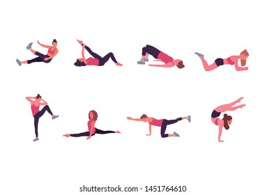 Woman set at gym. Vector flat isolated illustration