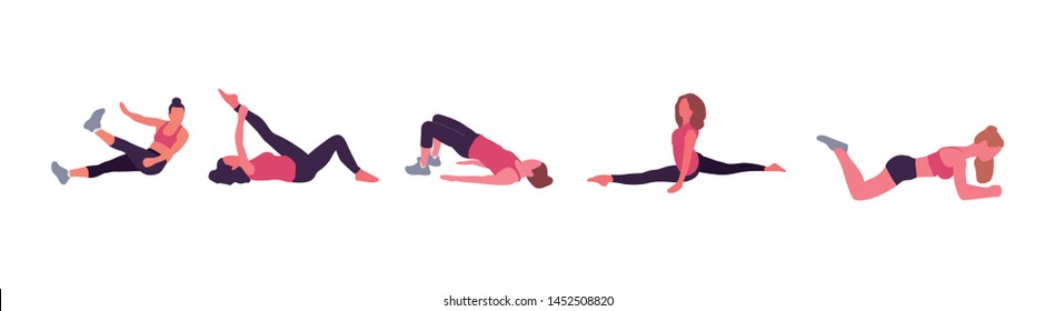 Woman set at gym. Vector flat isolated illustration