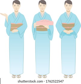 Woman set in kimono / whole body