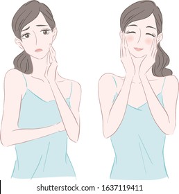 woman set, troubled and happy