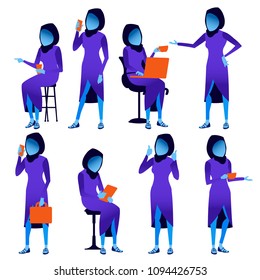 Woman Set Vector. Modern Gradient Colors. People Different Poses. Business Character. Beautiful Person. Isolated Flat Illustration