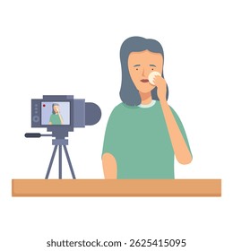 Woman sets up her camera, getting ready to shoot content for her vlog