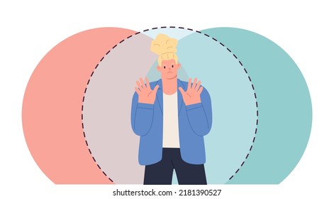 Woman Setting Personal Boundaries Concept. Vector Illustration
