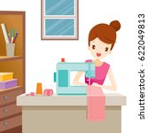 Woman Sewing Clothes By Sewing Machine, Needlework, Tailor, Handmade, Dressmaking, Hobby, Profession, Occupation
