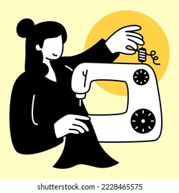 Woman sewing clothes with sewing machine. Flat design modern vector illustration concept