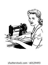 Woman Sewing - Retro Clip Art