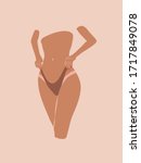 Woman in sexy bikini shows sunburn tan isolated female torso. 