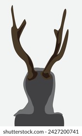 Woman in shadow with deer horns, isolated on empty background. 