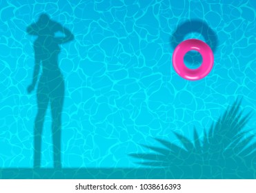 woman shadow silhouette on swimming pool water