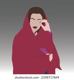 Woman in shalwar. Gradient background. Vector. CMYK color.