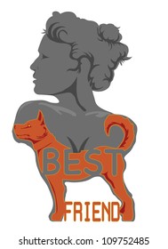 woman shape and dog with best friend text isolated on white