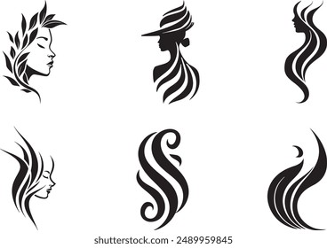 Woman shape logo design set with illustration