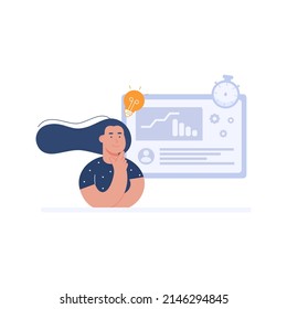 Woman sharing ideas and making great work. Business concept illustration. Business strategy, financial analytics.
