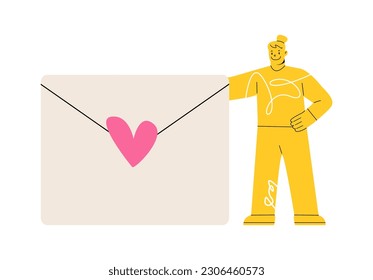 Woman sharing love, valentines day love messages. Colorful vector illustration