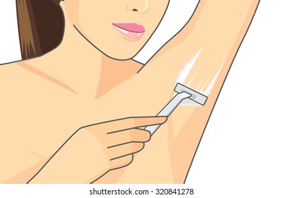 Woman shaving armpit hair with hair removal cream